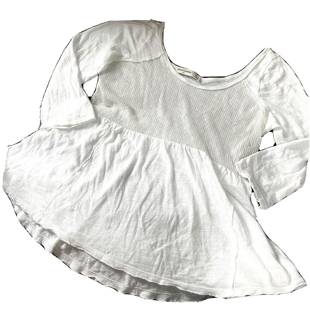 Abercrombie&Fitch Kids White Sequin Ruffle Peplum Sheer panel Top Shirt‎ XL 14